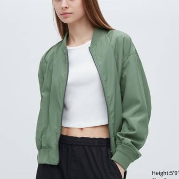 Light Green Cotton Bomber Jacket - Picture 7 of 8